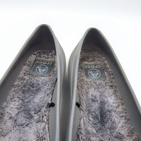 Crocs Women's Gray Mammoth Ballet Flats Slip On Size 7 Faux Fur Lined Shoes - Picture 7 of 12
